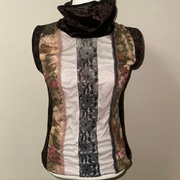 빈티지 플로럴 하이넥 패치워크 나시