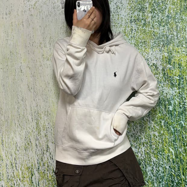 폴로 랄프로렌 신형 화이트 후드티 M