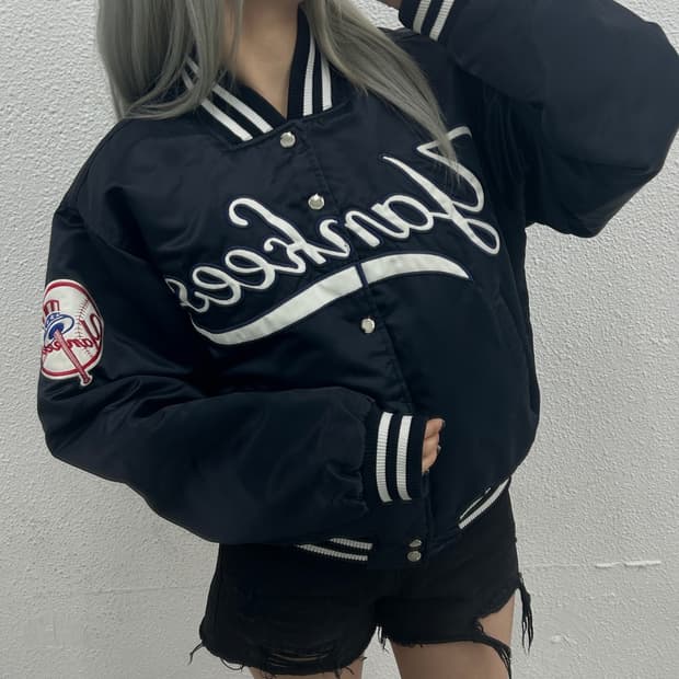 90's 마제스틱 네이비 양키즈 바시티 자켓 S