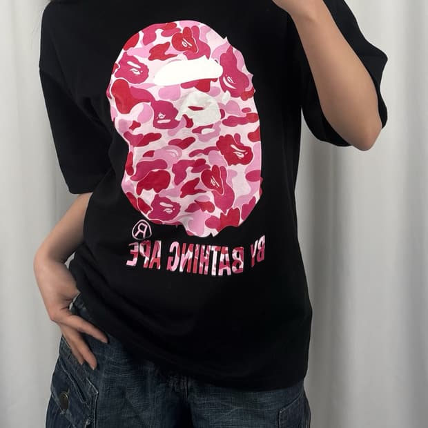 베이프 핑크 ABC 카모 블랙 반팔