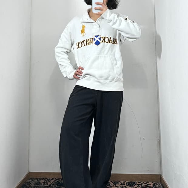 폴로 블랙와치 화이트 반집업 