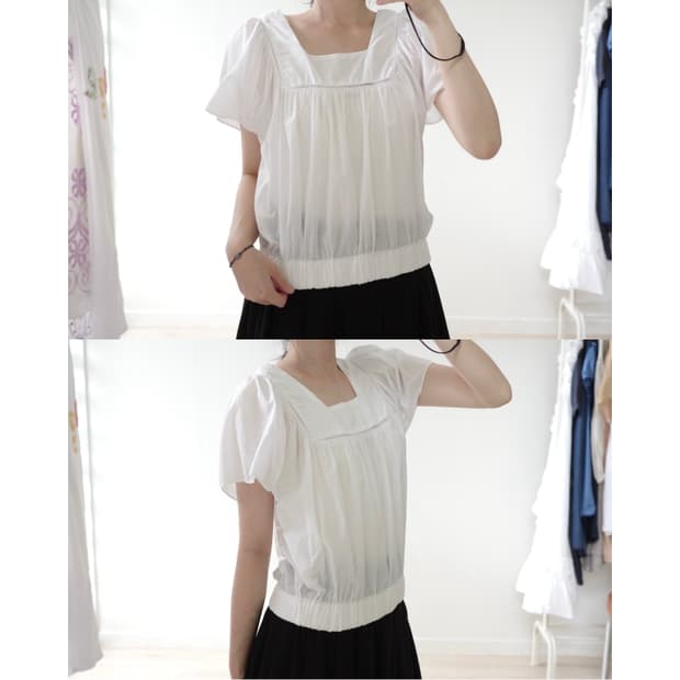 Vintage white shirring blouse