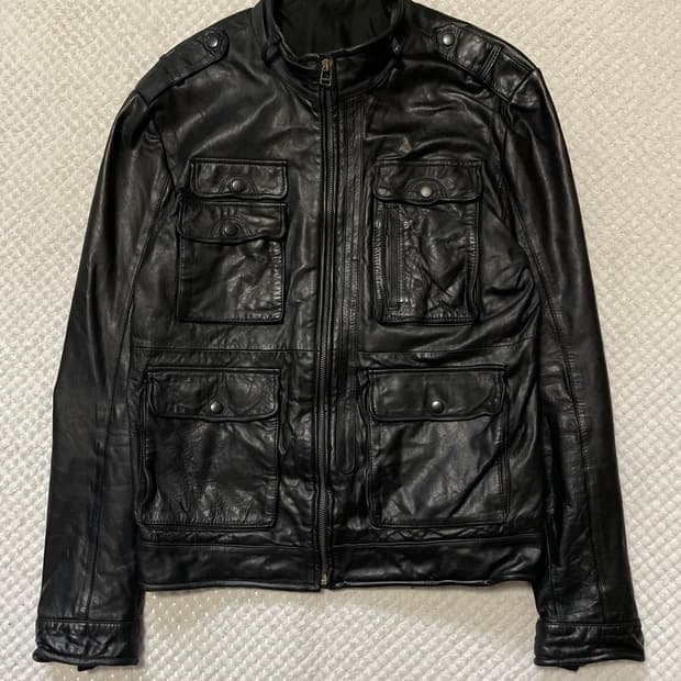 웨스턴 무드 이테리 램스킨 양가죽 절개 포켓 레더 자켓