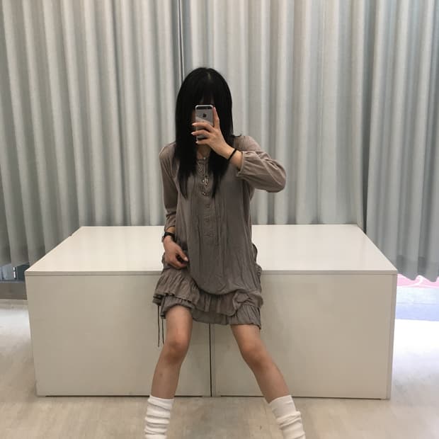 빈티지 버튼 셔링 원피스