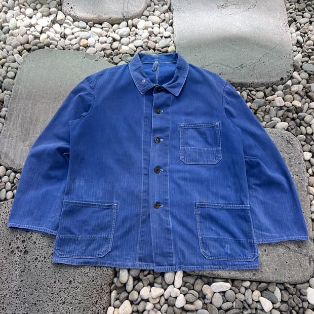 VINTAGE HARD FADED BLUE HBT 헤링본프렌치워크자켓