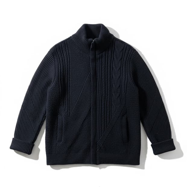 장미쉘바스키아 케이블 니트 집업 가디건 네이비