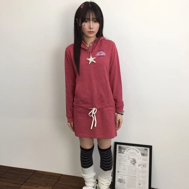 Funny Company Hooded Tunic Dress Red