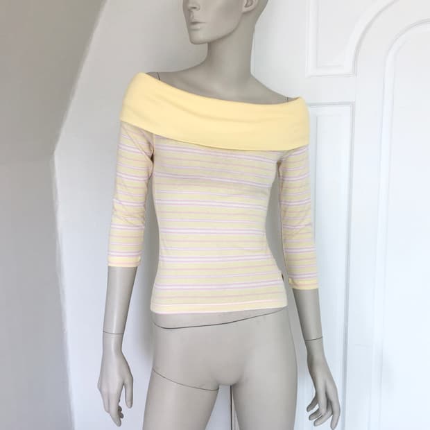 Mixed Lemon  Stripes Off Shoulder Top