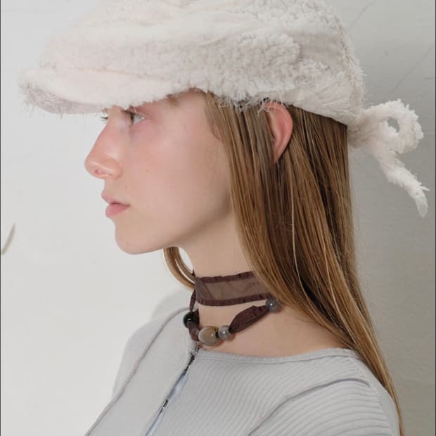 타입서비스 퍼리본 헌팅캡 아이보리화이트베레모자볼버킷햇비니스트랩레이스흰색샤