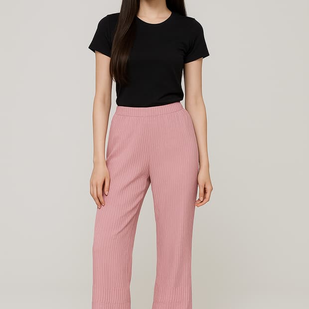 플리츠미. 핑크 플리츠 와이드 팬츠_FREE