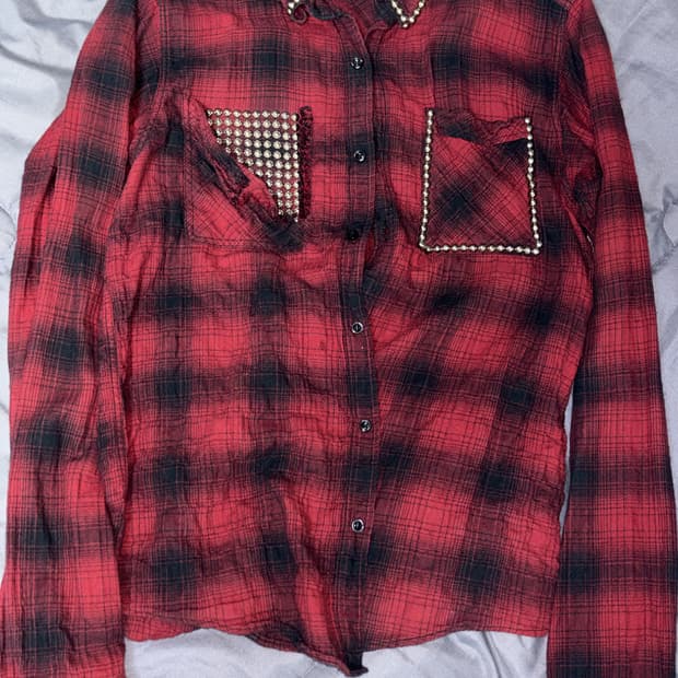 Zac vargas 잭 바르가스 스터드 스터드 체크셔츠 m사이즈