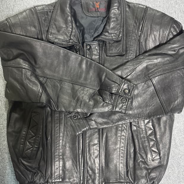 빈티지 블랙 리얼레더 하이넥 소가죽 봄버자켓