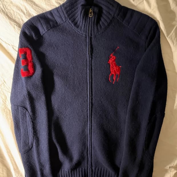 빅포니 니트집업 폴로 네이비