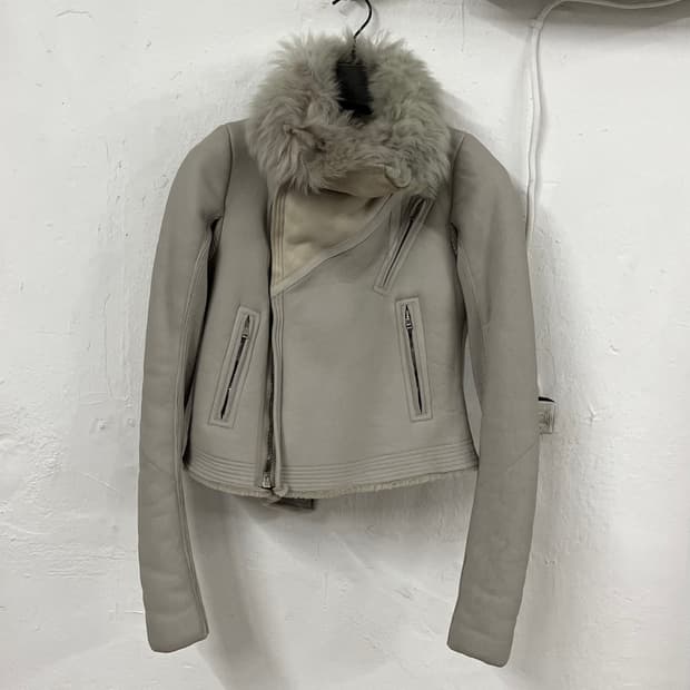 릭오웬스 2016FW 램스킨 퍼 시어링 하이넥 무스탕 바이커 자켓