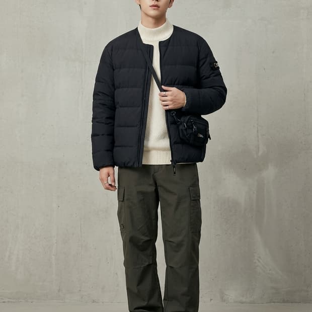 내셔널지오그래픽 노카라 덕다운 경량 패딩 블랙