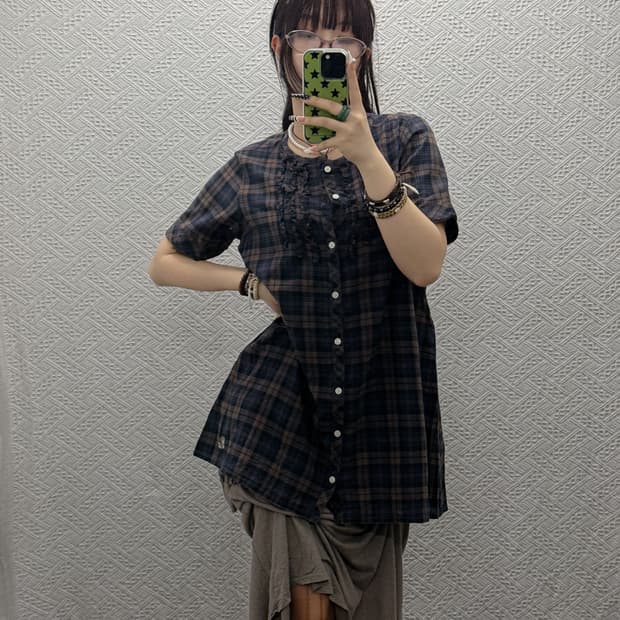 빈티지 모리 베이비돌 뮤트 타탄체크 반팔 원피스 K0025