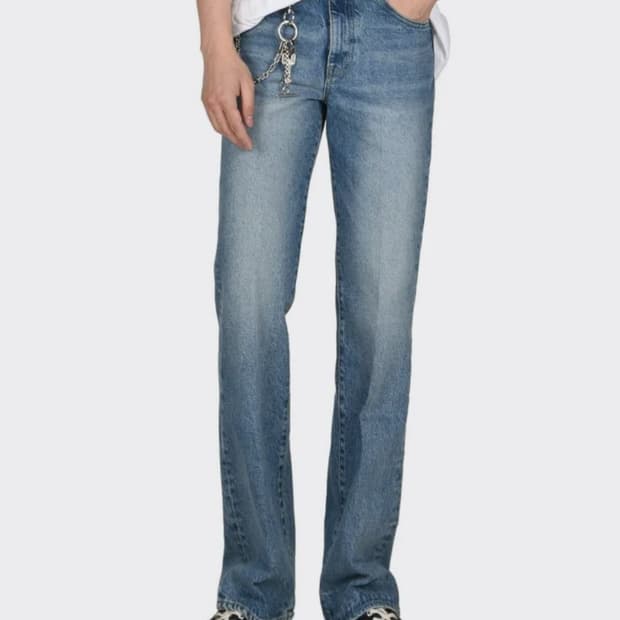 모드나인 MOD1s 러스티로즈 세미 플레어 데님팬츠 미들블루 (32)