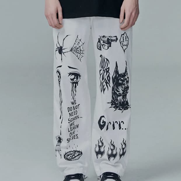 낫포너드 Graphic Printed Cotton Pants L