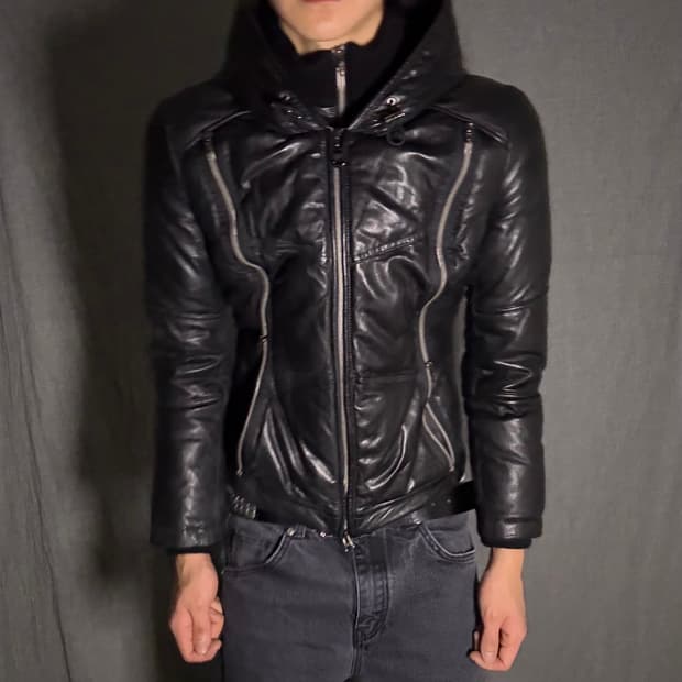 GK 가죽 후드집업 패딩 블랙