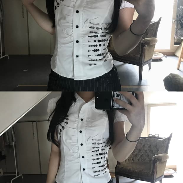 Dot Print Fitted White Blouse