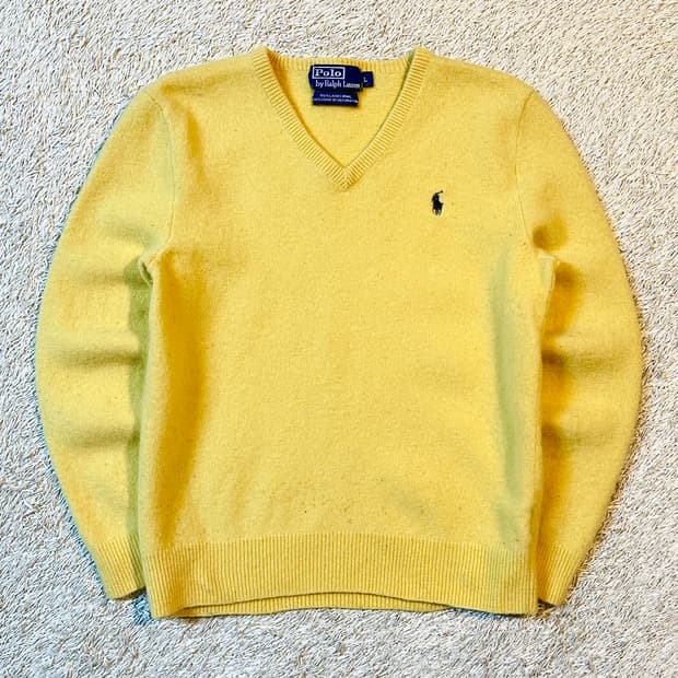 폴로 랄프로렌 블랙포니 램스울 브이넥 니트 옐로우