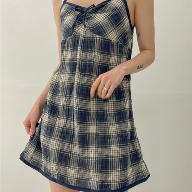 세컨드클로젯 체크 미니 원피스