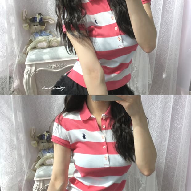 Polo pink stripe half tee