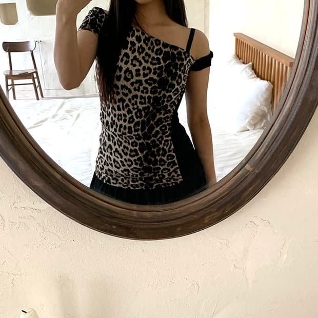 Leopard asymmetric off-shoulder top