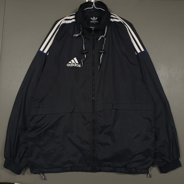 115 (3XL) 아디다스 대장급 올드 삼선 바람막이 집업 자켓 블랙