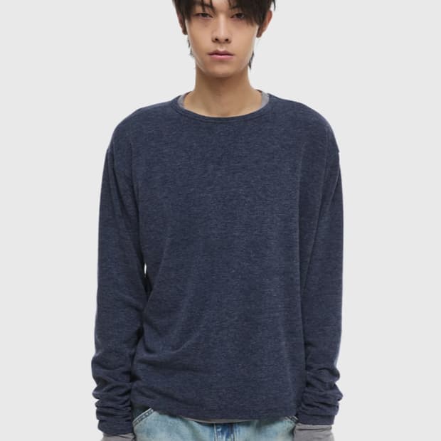 [XL] 온플릿 X DNSR 레이어드 보트넥 롱슬리브 네이비