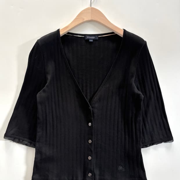 Burberry 버버리 블랙 브이넥 반팔 골지 가디건