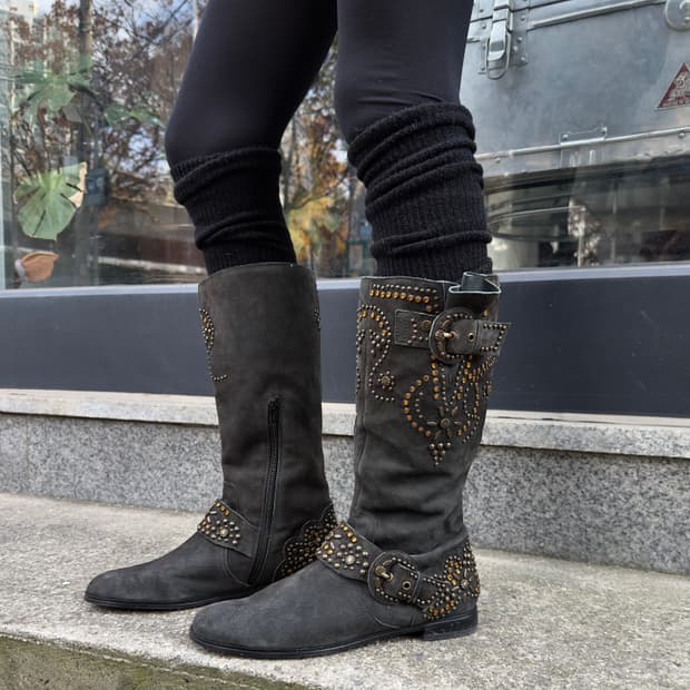 00s 빈티지 퀸비 올 스웨이드 블링 부츠