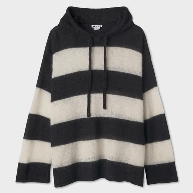써네이 스트라이프 니트 후드 - 블랙:화이트