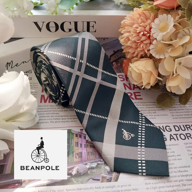 빈폴 실크 그린 체크 패턴 넥타이 6.7cm A+등급 K2327