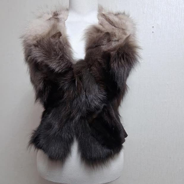 국내 빈티지 천연 리얼폭스조끼 여우털조끼 울니트배색 짙은브라운S칼라 