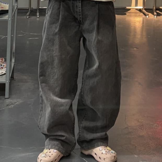 디미트리블랙 워싱 와이드 데님 팬츠 A3468