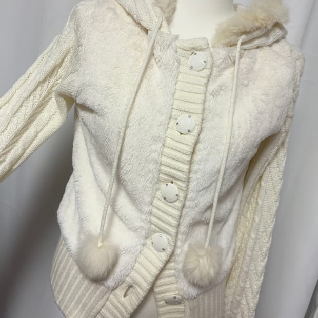 달천깔 폼폼이 퍼 후드 가디건 일본빈티지 stc 진리