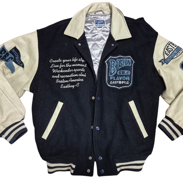 80's 이스트보이 소가죽 바시티 자켓