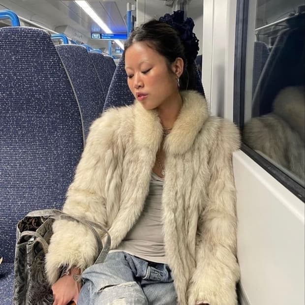 빈티지 폭스 퍼자켓 크림