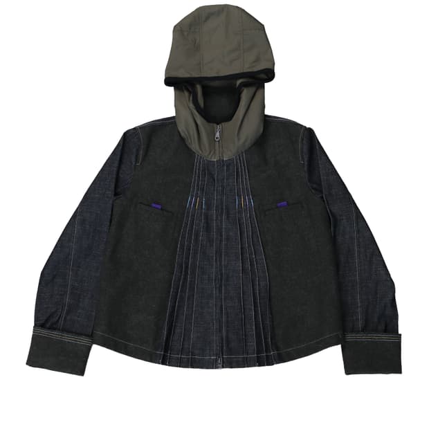 M.F.G Mixed Fabric Pleated Hooded Jacket