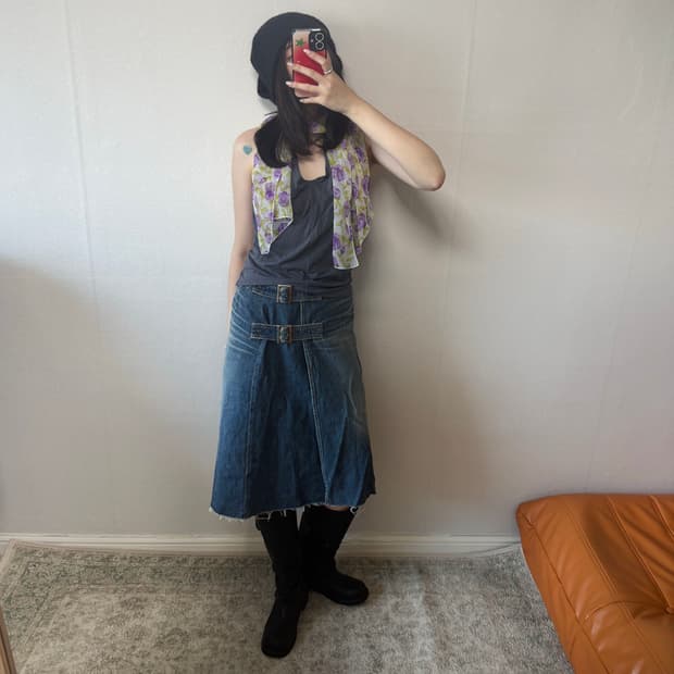 Hysteric Glamour Belted Denim Midi Skirt