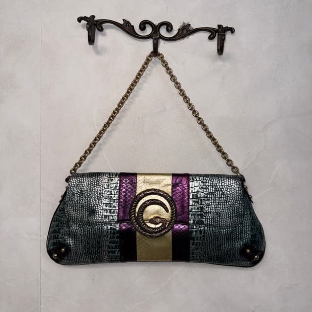 MICHAA metal blue green python chain 숄더백