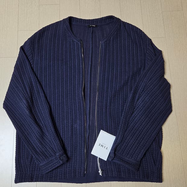 [정품] 타임옴므 24ss 트위드 니트 짚업 네이비 남성 가디건 100 