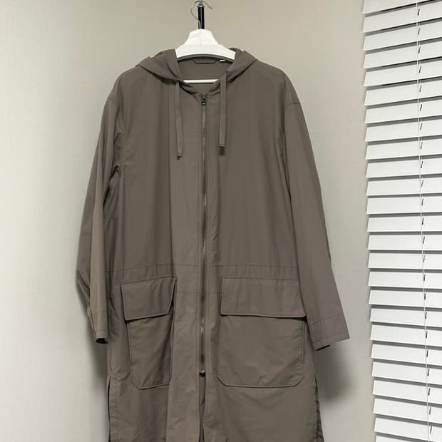 [택포] 유니클로 U 미니멀 후드 롱코트 그레이 XL