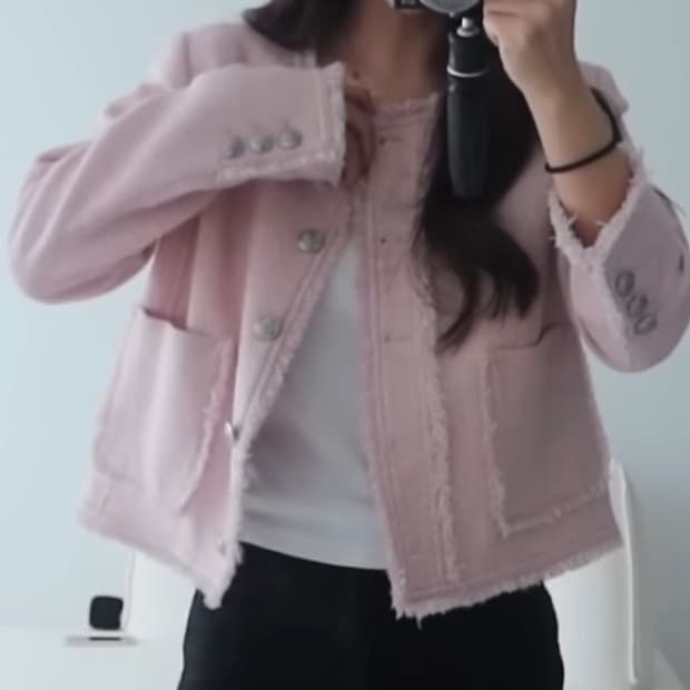 루에브르 Fringe Collarless Tweed Jacket