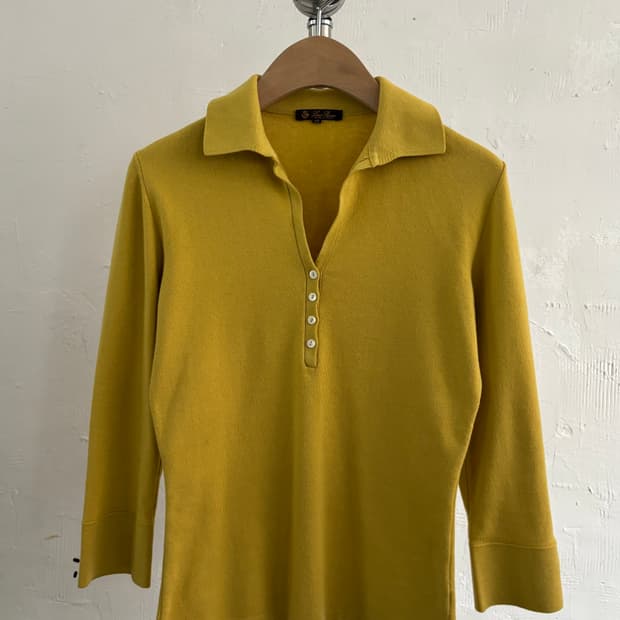 Loro Piana 로로피아나 옐로우 코튼 카라 니트