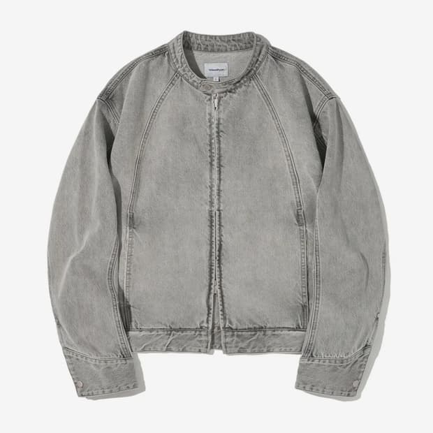 어반디타입 데님 절개 바이커 자켓_ 그레이 