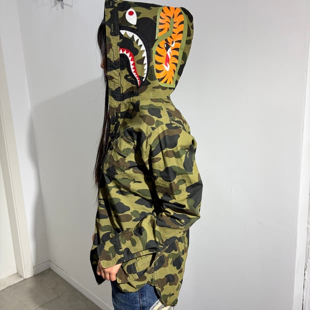 베이프 카모 샤크 후드 셔츠 자켓