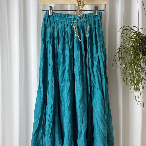 민트 주름 롱 스커트