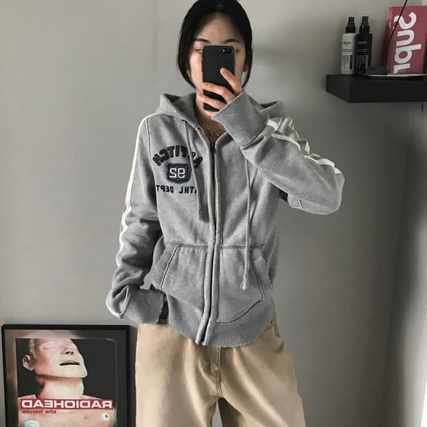 아베크롬비 가슴로고 헤비코튼 사이드라인 후드집업